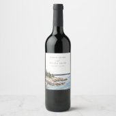 Rocky Pine Mountain Wasserfarbe Seascape Hochzeit Weinetikett (Vorderseite)