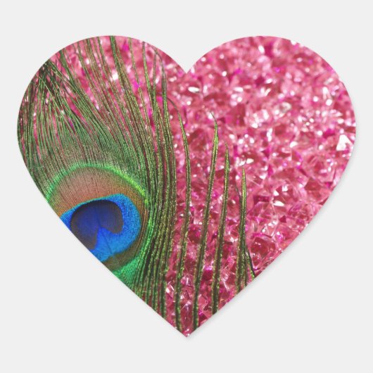 Rocky Pink Peacock Feather Herz-Aufkleber (Vorderseite)