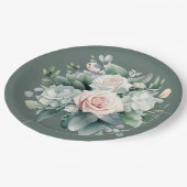 Rocky River Deep Green Blush Pink Roses Dusche Pappteller (Schrägansicht)