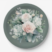 Rocky River Deep Green Blush Pink Roses Dusche Pappteller (Vorderseite)