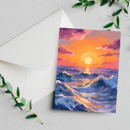 Rocky Seas Ocean Waves Watercolor Painting Card