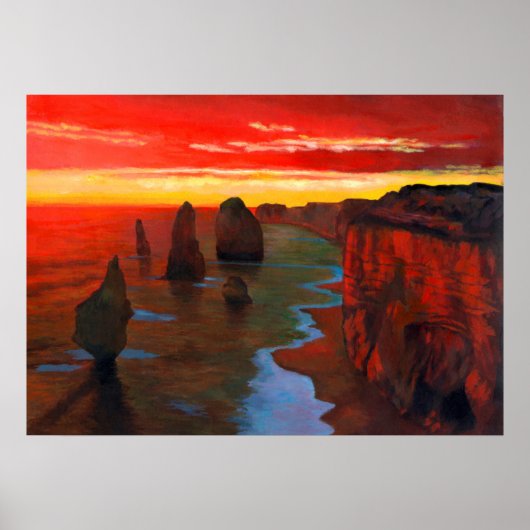 Rocky Seashore bei Sonnenuntergang Poster (Vorne)