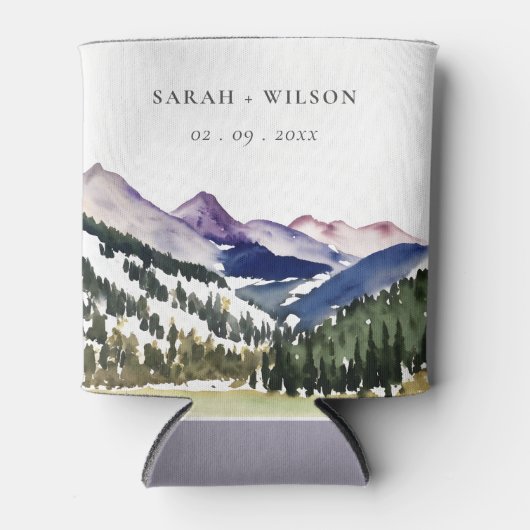 Rocky Snow Mountain Wasserfarbenwelt Hochzeit Dosenkühler (Vorderseite)