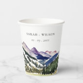 Rocky Snow Mountain Wasserfarbenwelt Hochzeit Pappbecher (Vorderseite)