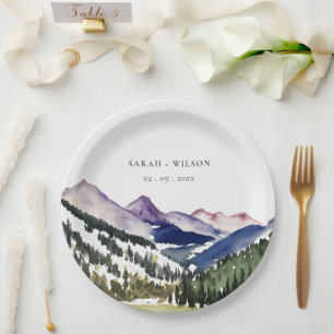 Rocky Snow Mountain Wasserfarbenwelt Hochzeit Pappteller