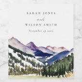 Rocky Snow Mountain Wasserfarbenwelt Hochzeit Weinetikett (Einzelnes Label)