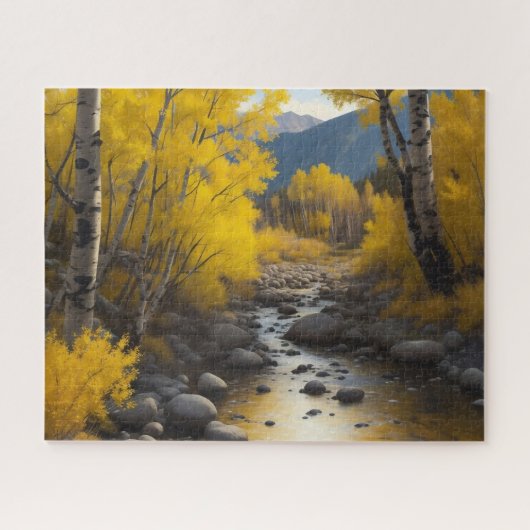 Rocky Stream mit goldenen Aspen Bäume Malerei Puzzle (Horizontal)