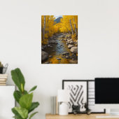 Rocky Stream mit goldenen Aspen Bäumen, Malerei Poster (Heimbüro)