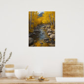 Rocky Stream mit goldenen Aspen Bäumen, Malerei Poster (Küche)