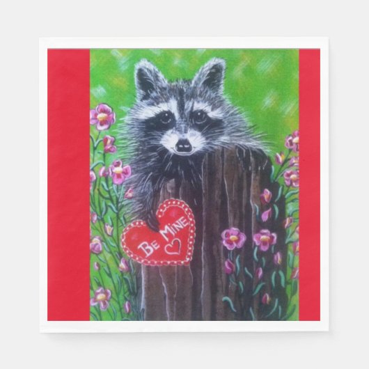 Rocky the Raccoon Papier Valentine Napkin! Serviette (Vorderseite)