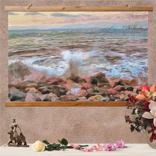 Rocky Waves 0742 Wandteppich Mit Holzrahmen