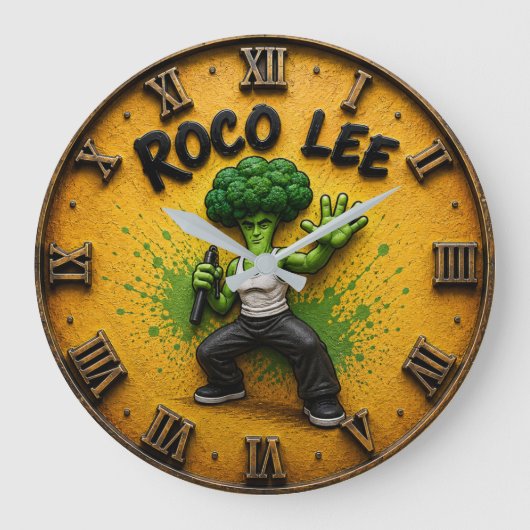 Roco Lee Funny Broccoli Martial Arts Große Wanduhr (Vorderseite)