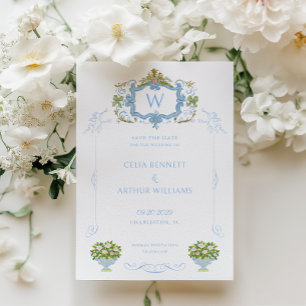 Rococo Blaue Monogramm-Wappen-Hochzeit Save The Date