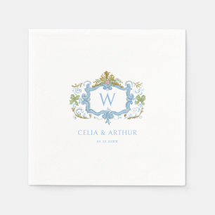 Rococo Blaue Monogramm-Wappen-Hochzeit  Serviette