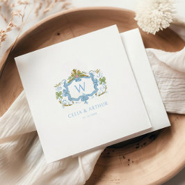Rococo Blaue Monogramm-Wappen-Hochzeit Serviette