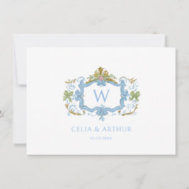 Rococo Blue Monogram Crest Wedding Dankeskarte