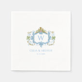 Rococo Blue Monogram Crest Wedding  Serviette (Vorderseite)