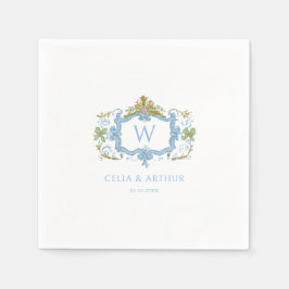 Rococo Blue Monogram Crest Wedding Serviette