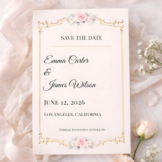 Rococo Blush Hochzeitseinladung zur Vorankündigung