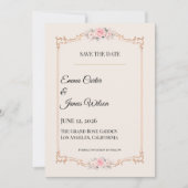 Rococo Blush Hochzeitseinladung zur Vorankündigung (Vorderseite)