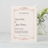 Rococo Blush Hochzeitseinladung zur Vorankündigung (Stehend Vorderseite)