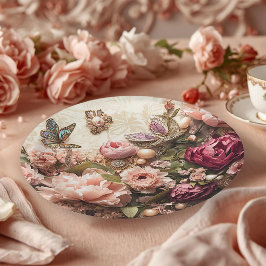 Rococo Butterfly Garden Galentine Floral Elegance Pappteller