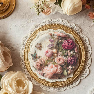 Rococo Butterfly Garden Galentine Floral Elegance Pappteller