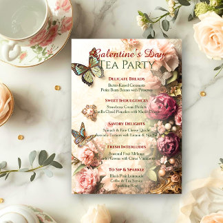 Rococo Butterfly Garden Galentine Tea Party Menu Einladung