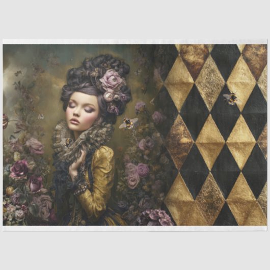 Rococo Buzz viktorianische Dame Schachbrettmuster  Seidenpapier (Vorderseite)