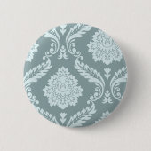 Rococo Damask Art I Duck Egg Blue+Teal Button (Vorderseite)