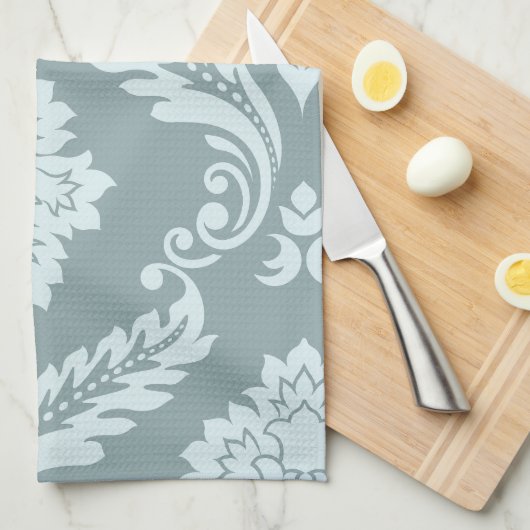 Rococo Damask Art I Duck Egg Blue+Teal Geschirrtuch (Viertel Falte)