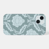 Rococo Damask Art I Duck Egg Blue+Teal iPhone 15 Hülle (Rückseite (Horizontal))