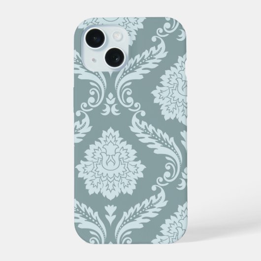 Rococo Damask Art I Duck Egg Blue+Teal iPhone 15 Hülle (Rückseite)