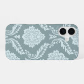 Rococo Damask Art I Duck Egg Blue+Teal iPhone 16 Hülle (Rückseite (Horizontal))