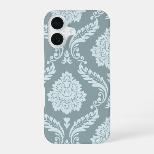 Rococo Damask Art I Duck Egg Blue+Teal iPhone 16 Hülle (Rückseite)