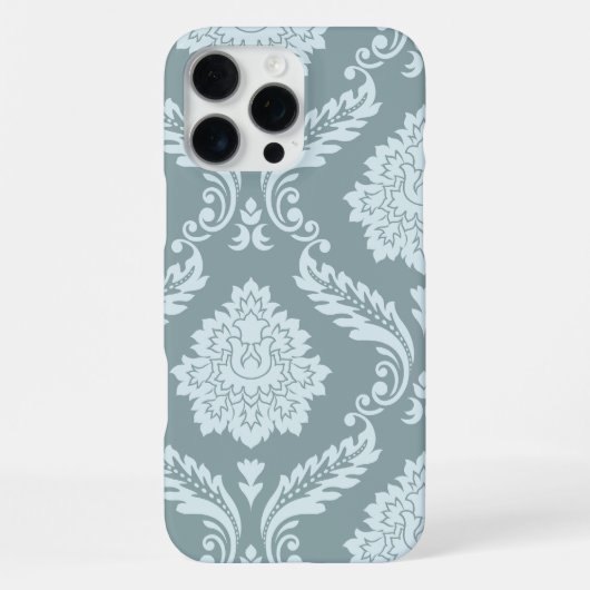 Rococo Damask Art I Duck Egg Blue+Teal iPhone Hülle (Rückseite)