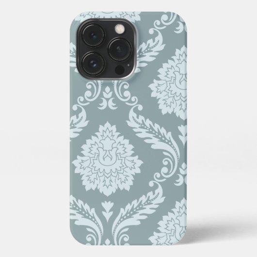 Rococo Damask Art I Duck Egg Blue+Teal iPhone Hülle (Rückseite)