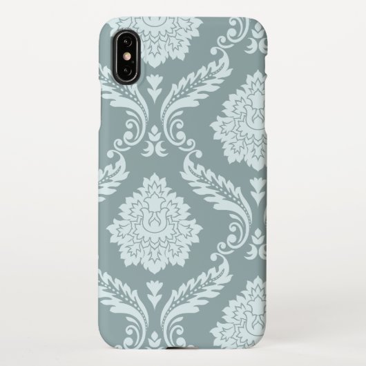 Rococo Damask Art I Duck Egg Blue+Teal iPhone Hülle (Rückseite)