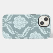 Rococo Damask Art I Duck Egg Blue+Teal iPhone Hülle (Rückseite (Horizontal))