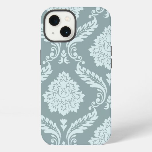 Rococo Damask Art I Duck Egg Blue+Teal iPhone Hülle (Rückseite)