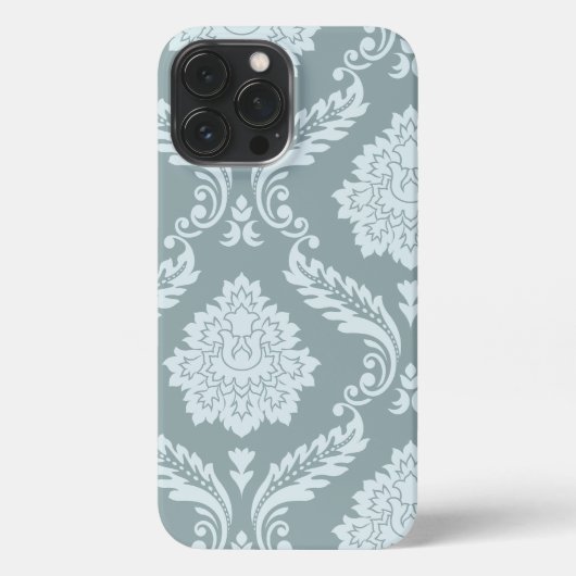 Rococo Damask Art I Duck Egg Blue+Teal iPhone Hülle (Rückseite)