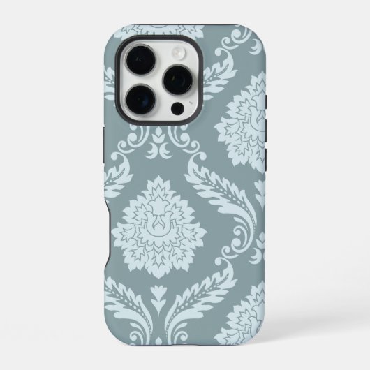Rococo Damask Art I Duck Egg Blue+Teal iPhone Hülle (Rückseite)
