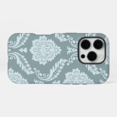 Rococo Damask Art I Duck Egg Blue+Teal iPhone Hülle (Rückseite (Horizontal))