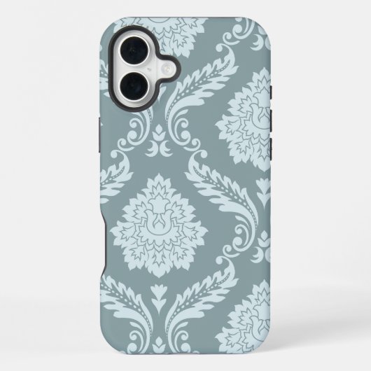 Rococo Damask Art I Duck Egg Blue+Teal iPhone Hülle (Rückseite)