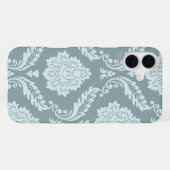 Rococo Damask Art I Duck Egg Blue+Teal iPhone Hülle (Rückseite (Horizontal))