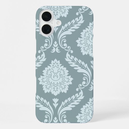 Rococo Damask Art I Duck Egg Blue+Teal iPhone Hülle (Rückseite)