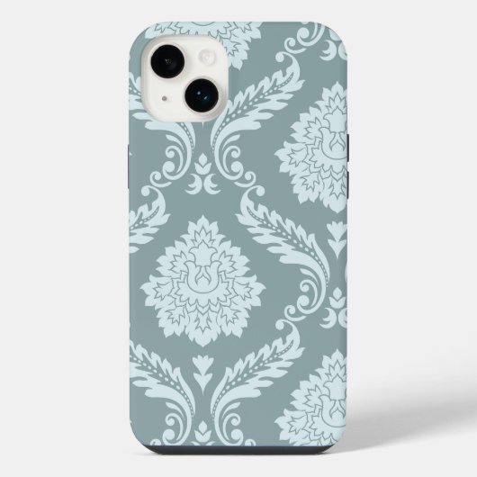 Rococo Damask Art I Duck Egg Blue+Teal iPhone Hülle (Rückseite)