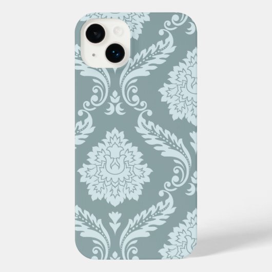 Rococo Damask Art I Duck Egg Blue+Teal iPhone Hülle (Rückseite)