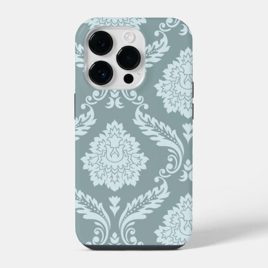 Rococo Damask Art I Duck Egg Blue+Teal iPhone Hülle (Rückseite)