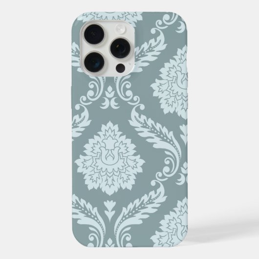 Rococo Damask Art I Duck Egg Blue+Teal iPhone Hülle (Rückseite)